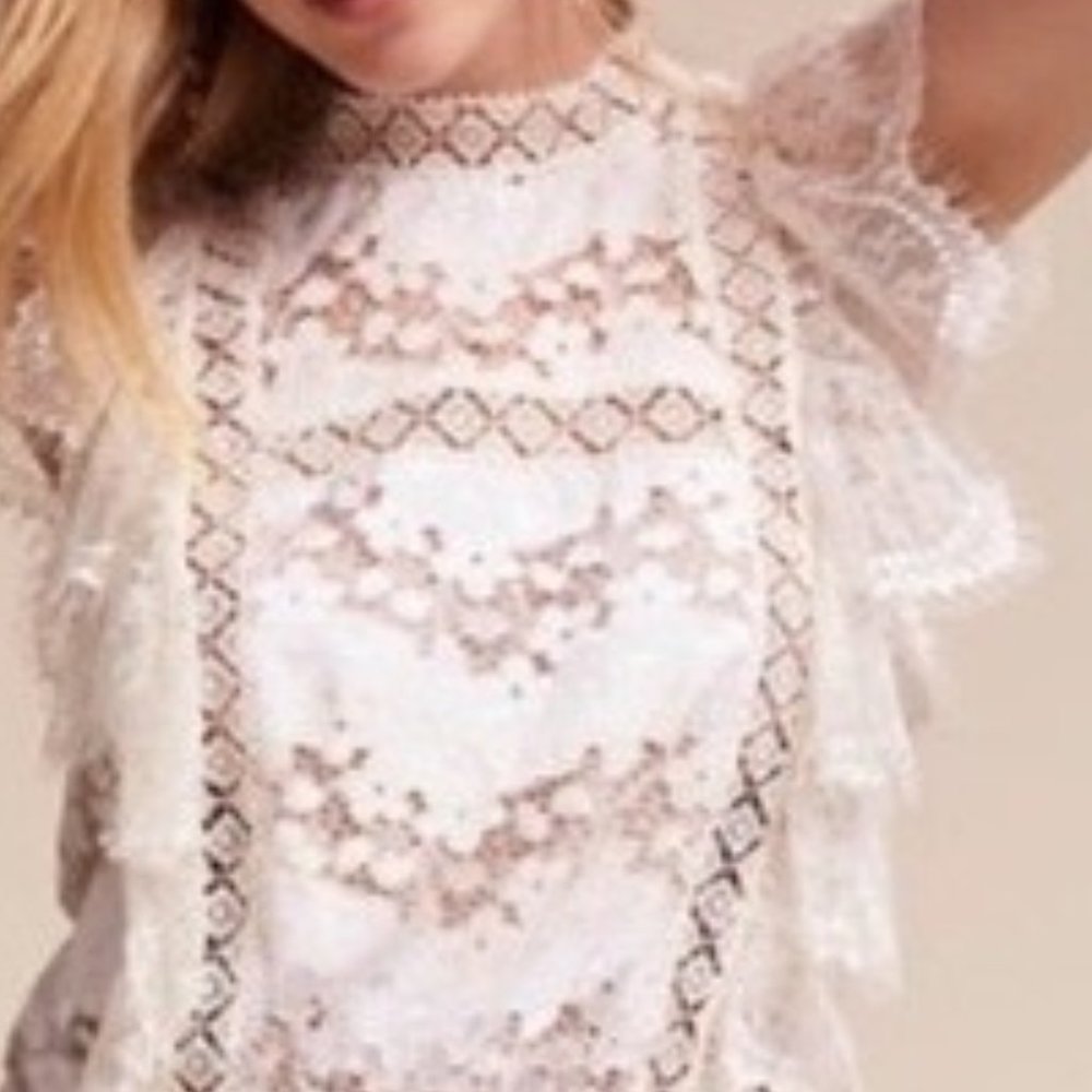 Flutter sleeve White DRESS  Embroidered flower LWD